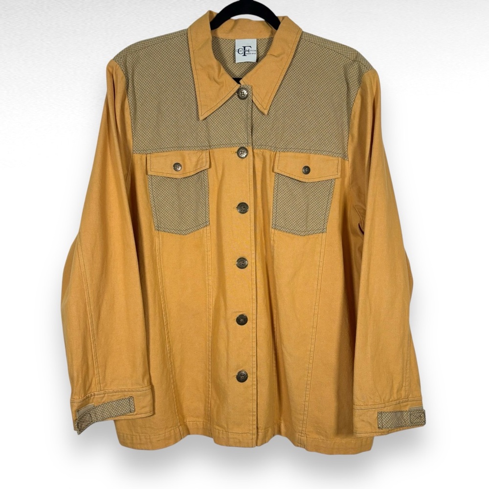 Vintage Denim Blazer Jacket Yellow Button-Up Western Casual Boho Hippie Size XL